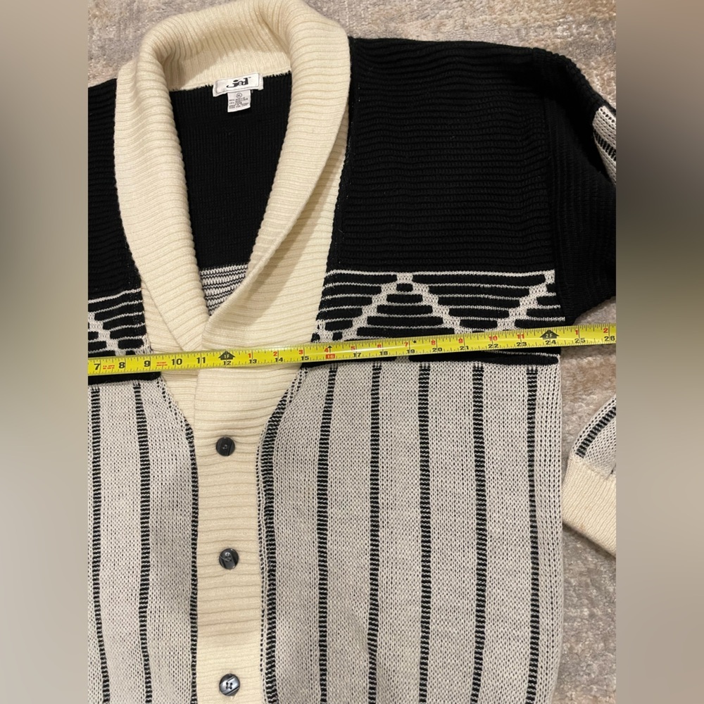 Vintage Jed Black Gray White Patterned Knit Cardigan Sweater Size XL 80’s 90’s - Picture 8 of 10